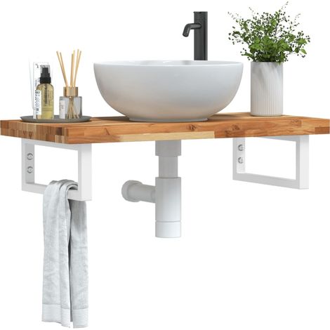 Waschbeckenregal Wandmontage Stahl und Akazienholz