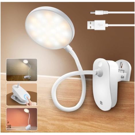Lampe de Bureau à Pince - Lampe Tactile - 3 Couleurs - Gradation Continue - Flexible 360° - USB Rechargeable (1/4)
