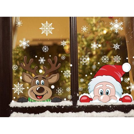Lot de 8 autocollants statiques, flocons de neige et Père Noël, décoration fenêtre réutilisable, vitrine miroir (1/5)