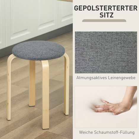Pouf de rangement en set de 4, empilables, surface laquée, pieds en bois, gris (1/5)