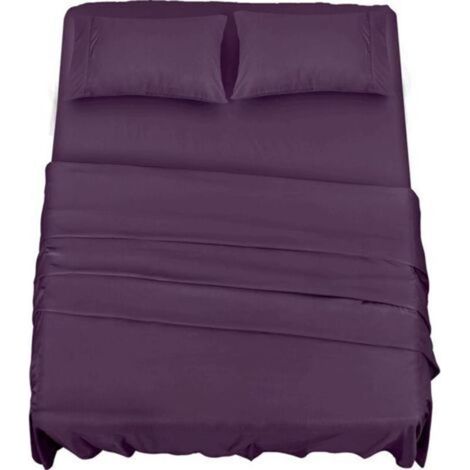 Kit de draps en microfibre polyester (4 pièces, violet) – housse de couette 266 × 259 cm, alèse élastique 150 × 200 cm, 2 taies d’oreiller 50 × 75 cm – doux, hypoallergénique et résistant au froisseme