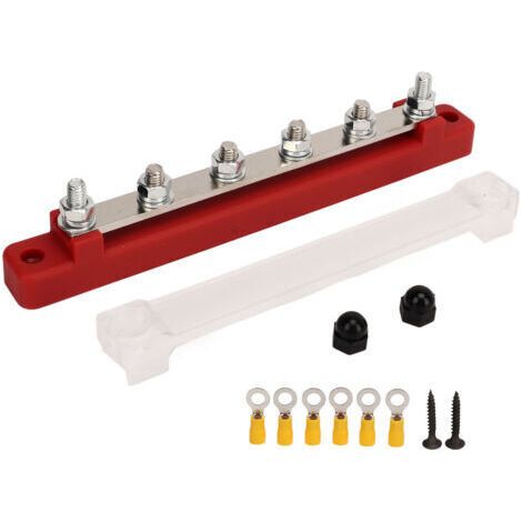 Bornier de Distribution d'énergie à 6 postes avec couvercle anti-poussière, goujons M6 DC12V à 48V 150A pour voitures, bateaux, camping-cars rouge