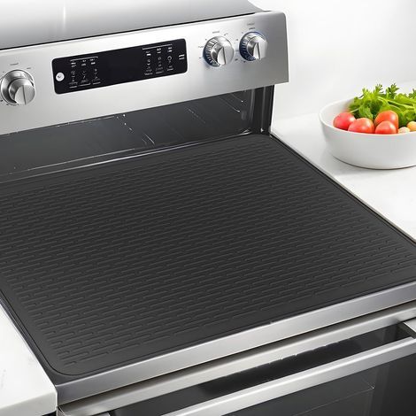 Grand cache-plaque en silicone pour cuisinière électrique, 71 x 50 cm, noir, pour cuisinières électriques, tapis de protection pour plaques de cuisson à induction, pour plaque en céramique (1/5)