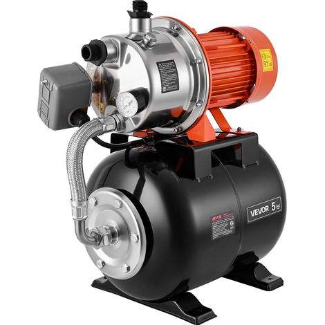 Groupe de Surpression 1176 W 19 L Pompe avec Réservoir de Pression pour Puits Peu Profonds Jardin et Pelouse, 5000 L/h, Tête de Pompe Acier Inox, avec Surpresseur Auto, Pressostat 1,4-2,8 bar (1/5)