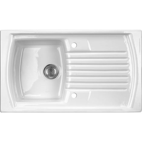 deante Lusitano ZCL611N fregadero cerámico 1 seno con escurridor blanco (1/4)