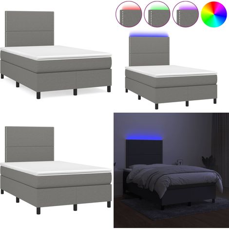 Cama box spring con colchón y LED tela marrón oscuro 120x190 cm - Cama box spring - Colchón con luz LED