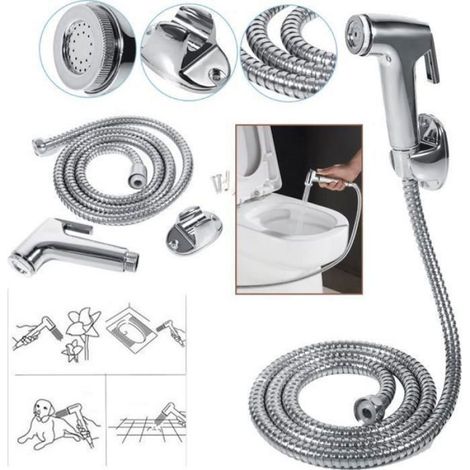 Kit Douchette Bidet WC Pulvérisateur de douche pour l'hygiène intime Douchette à Main Support De Tuyau Fixation Murale (1/4)