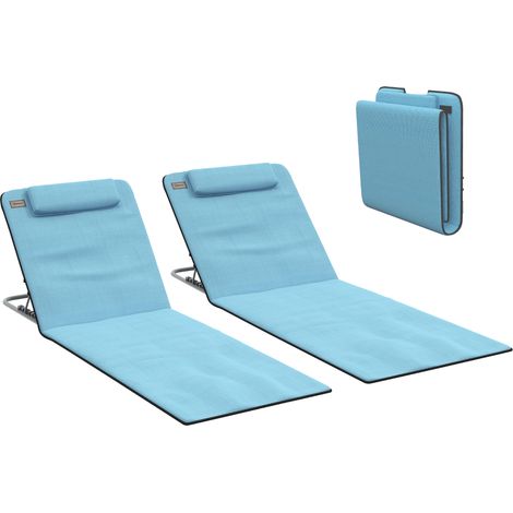 2er-Set Matten mit 5-fach verstellbarer Rückenlehne, Kopfstütze und Tragetasche, 134 x 48 x 33–43 cm, Blau