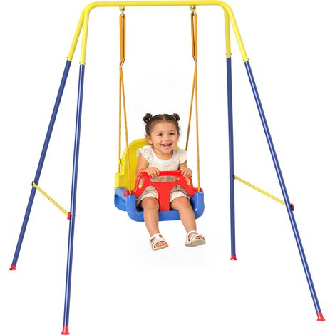 Portique Balançoire Enfants 3 en 1 Pliable, Siège Réglable, Usage Intérieur & Extérieur, Multicolore