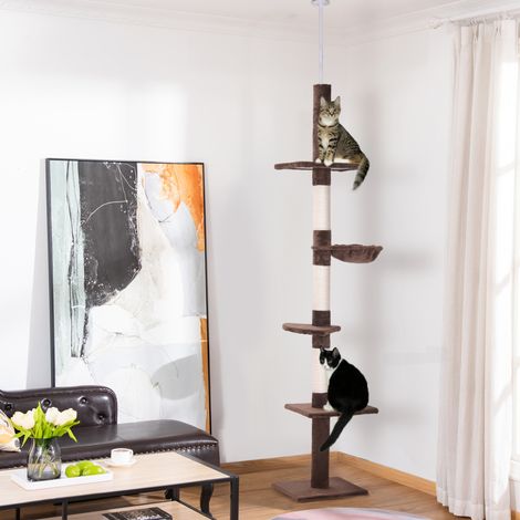 Arbre à chat plafond réglable, 5 niveaux, sisal, 40 x 34 x 230-260 cm, marron DESVIAE (1/5)