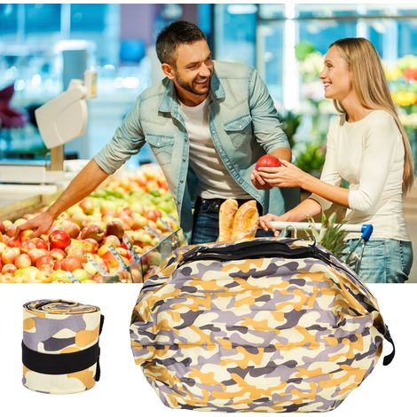 Große japanische Reisetasche aus Polyester im Akkordeonstil, wasserdicht, faltbar und tragbar, gelbes Tarnmuster. (1/5)