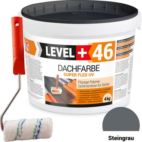 LEVEL+ Dachfarbe Sockelfarbe elastische L+46 STEINGRAU - 4KG + Farbroller 10cm (1/5)