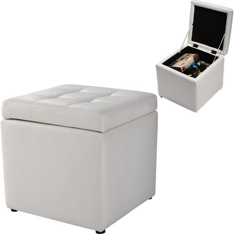 Tabouret Pouf Coffre Boîte de Rangement Repose-Pied Ottoman avec Espace de Stockage Cuir PU 40 x 40 x 40CM Beige CW9189 Maison Chic (1/3)