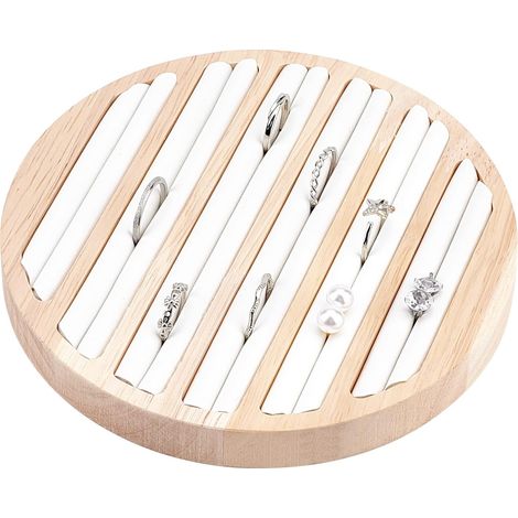 CCYKXA Wooden Jewelry Display Tray, 6 Slots, Ring and Earring Display Stand, White Leather Insert Organizer, Jewelry Display Retail, 15x2 cm