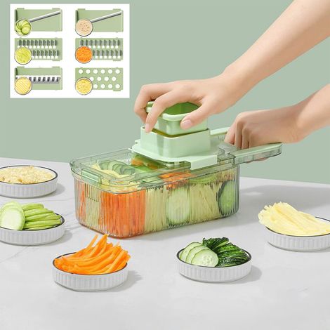 Hachoir À Légumes - 6 Lames En Acier Inoxydable - Bac De Récupération Intégré - Pour Oignons Pommes De Terre Carottes Salades - 1 Pièce (1/5)