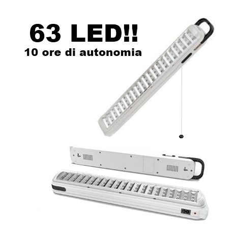 Luce/Torcia/Lampada d'emergenza ultraluminosa ricaricabile 63 LED
