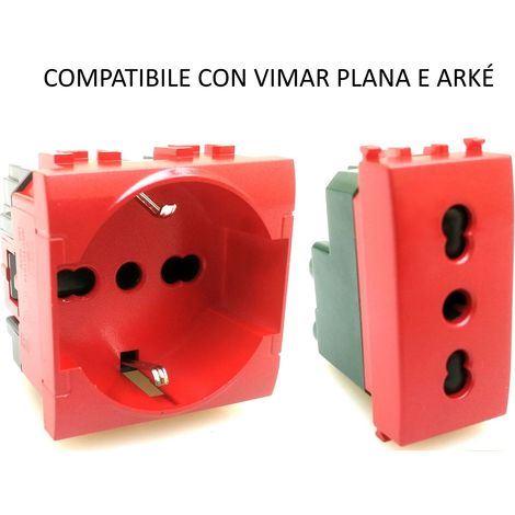 Presa bivalente schuko rossa per UPS frutti compatibili Btcino Living light Presa Bivalente (1/2)