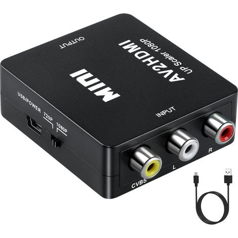 1 adaptateur av vers hdmi, sortie 720p/1080p, compatible ps2, wii, dvd, plug and play