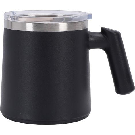 Tazza da viaggio in acciaio inox, tazza da tè portatile per ufficio, borraccia termica a doppia parete, antiscottatura, ideale per campeggio e attività all'aperto, colore nero. (1/5)