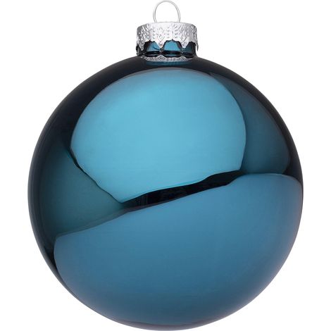 Palline per albero di Natale in vetro decorate color Ottanio Lucido -6 sfere da 8 cm