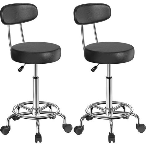 Lot de 2 Chaises de Bureau Pivotantes en Similicuir Noir - Dossier Ergonomique & Coussin Moelleux, Pied Chromé Argenté avec Roulettes - Réglable en Hauteur, Multifonction pour Bureau/Cuisine/Maison (1/4)