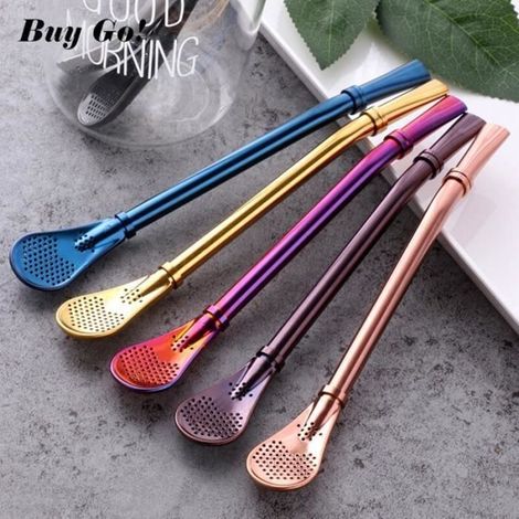 noir - Pailles à thé colorées en acier inoxydable 304, cuillère à thé Yerba Mate filtre à thé réutilisable Bo (1/4)