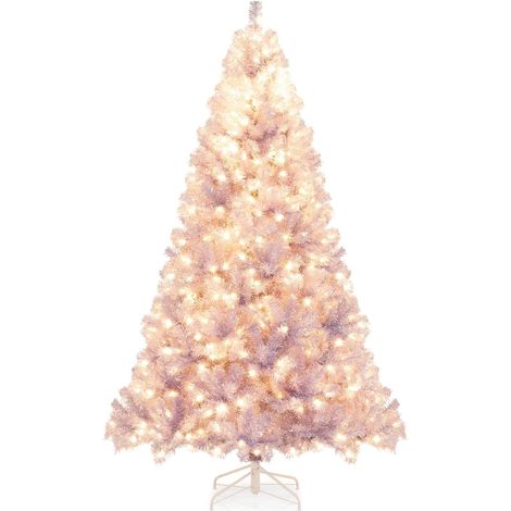 COSTWAY Albero di Natale 180/225 cm, Albero di Natale Preilluminato con 688/1300 Rami Folti, 250/550 Luci LED Bianco Caldo, 8 Modalità e Base, Decorazione Natalizia per Casa e Ufficio (Viola, 225 cm) (1/5)