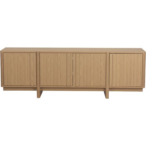 CALICOSY - Meuble TV 4 portes avec façades lamellées décor chêne L160 cm - AUGUSTE (1/5)