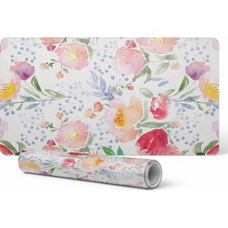 Alfombrilla protectora decorativa para mesa de oficina con estampado floral en acuarela, 120 x 60 cm.