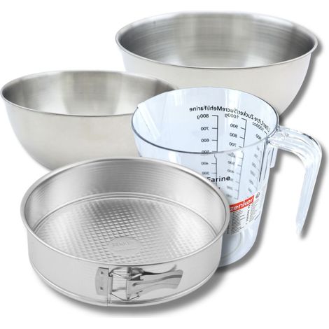 Set pâtisserie avec moule à manqué 26,3 cm, 2 bols à mixer, verre mesureur et spatule Zenker