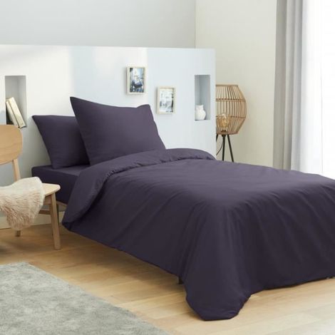 Housse de couette - 100% Coton - 140 x 200 cm - Prune - Pour lit 90 x 190 cm - Lavable en machine