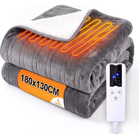 GBLY Couverture chauffante 200×180cm flanelle sherpa lavable 6 niveaux de température minuterie 10h protection surchauffe couverture électrique pour canapé lit bureau maison (1/5)