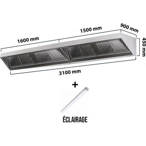 Hotte murale sans moteur 3100x900x450 mm avec éclairage, filtre et robinet de vidange PREMIUM - GOLDINOX (1/4)