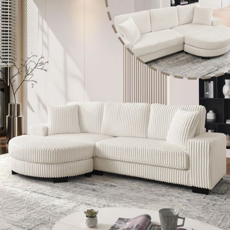 Sofá esquinero de 4 plazas 256,5 x 133,5 x 89 cm en pana beige OKMYHOME (1/5)