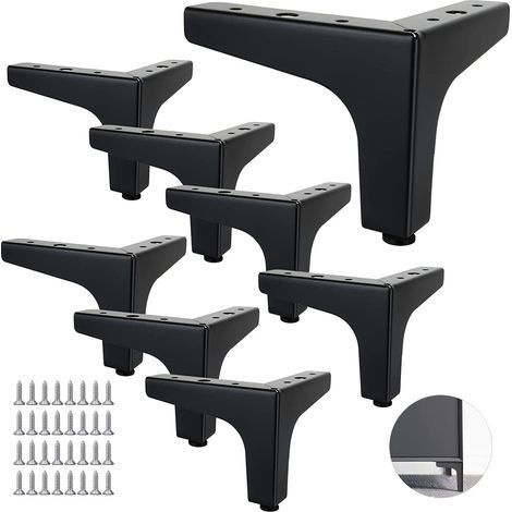 Ensemble de 8 pieds de canapé en métal, 10 cm, pieds de table basse en métal, charge jusqu'à 600 kg, pieds de meubles noirs, support en fer forgé pour canapé/table basse, support TV avec 40 vis (1/5)
