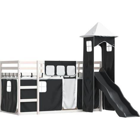 Litera con tobogán y cortinas blanco y negro 90x200 cm vidaXL