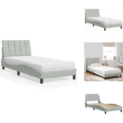 Lit avec matelas gris clair 90x190 cm velours - Lit Double - Lit Capitonné - Lit Design - Lit Velours - Literie (1/5)