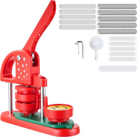 Machine à fabriquer des boutons 58 mm, avec 100 pièces, découpeur circulaire et clés Allen, poignée ergonomique renforcée, pour badges DIY, épingles personnalisées et porte-clés, rouge. (1/5)