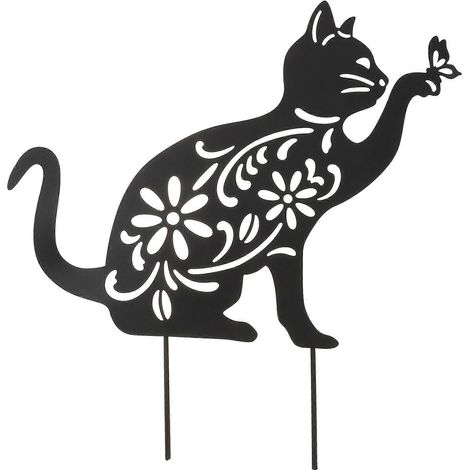 1 pièce Décoration de jardin en forme de chat en fer (noir)-31x28cm-Black (1/3)