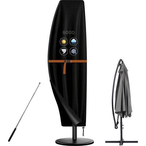 Housse Parasol Deporte, 205Hx75Lcm, Oxford 600D PVC, 205x45/75/32cm, avec Tige, Fermeture Éclair et Boucle, 2m à 3m, Imperméable Protection Parasol, Bache Parasol (1/5)
