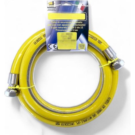 Tubo flessibile gas in acciaio con guaina di protezione in pvc gialla F/F per cucina - 300 cm