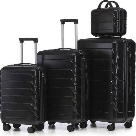 Valises ABS 14"/19"/24"/28" avec cadenas à combinaison, poignées latérales, crochets, pieds de protection, trousse 14" noire