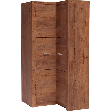 Armario de rincón Serfeno 110, Fresno, 192x106x90cm, Puertas de armario: Con bisagras, Número de estantes: 5 (1/3)