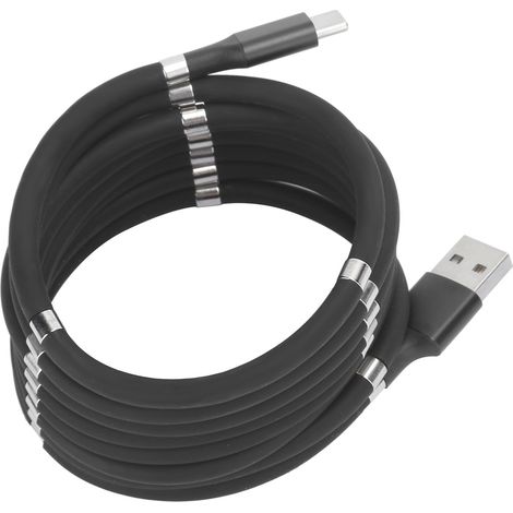 1 câble de charge magnétique Type-C, longueur 1,8 m, noir, pour smartphones compatibles Quick Charge (1/5)