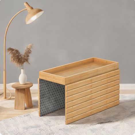 Tablette de canapé en bambou naturel avec compartiment profond (1/5)