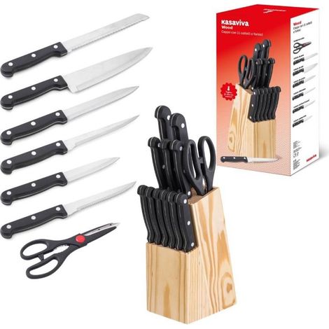 Set Ceppo Coltelli da Cucina in Legno 11 Coltelli + Forbici (1/2)