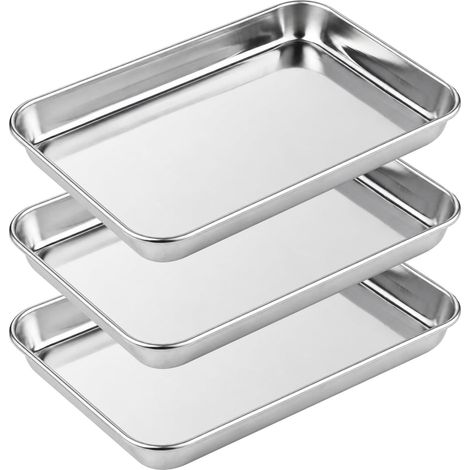 Plat Inox Rectangulaire, plaques de cuisson en acier inoxydable  Plaque Patisserie Four, plaque métallique, ustensiles de cuisine, pour cuisson et service, lave-vaisselle, 23 x 17 x 2,5 cm (1/5)