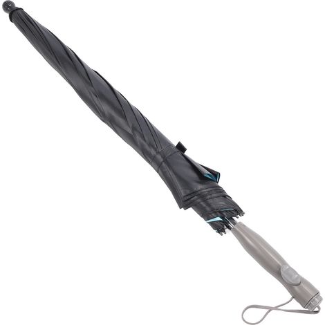 Ortviai Parasol électroportatif avec ventilateur intégré et pulvérisation d'eau, 8 nervures, noir extérieur/bleu intérieur (1/5)