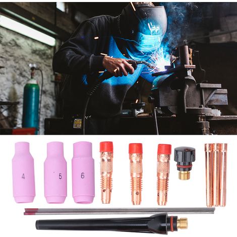 Kit de soudage TIG 14 pièces AK2 (collier de serrage, capuchon, électrode en tungstène 0,40 po 3/32 po) pour torches 17/18/26 (1/5)