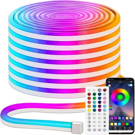 5m RGB LED Strip, 12V Neon LED with App & Remote Control, Flexible Color Changing Neon LED Strip, Music Sync, for Parties, Games, Indoor and Outdoor Decoration (1/5)